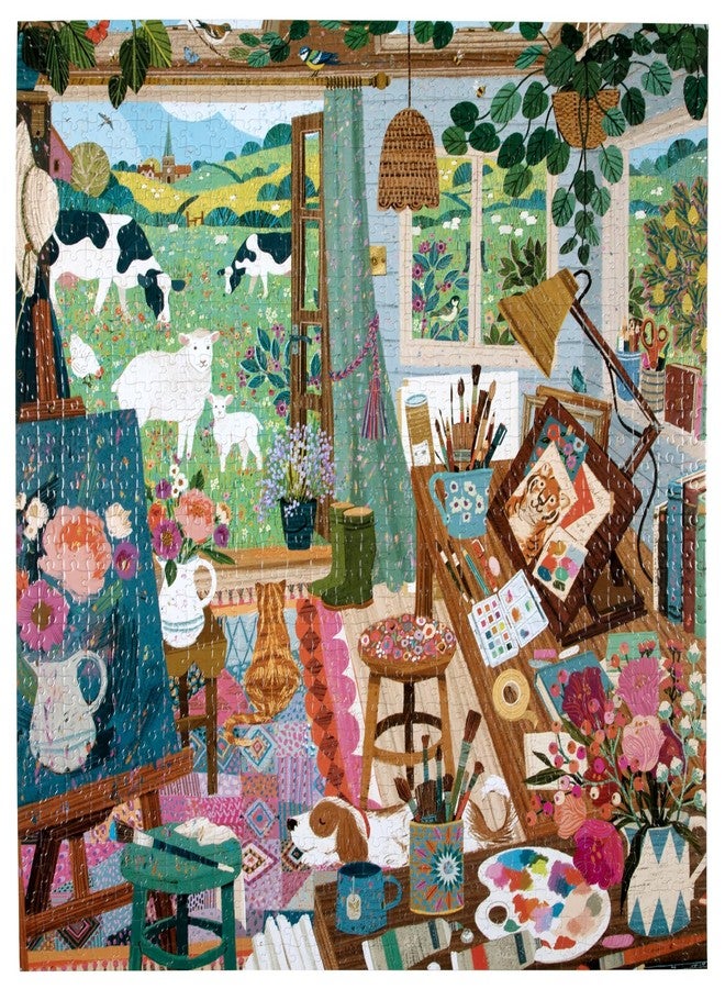 eeBoo Piece & Love: Artist's Cottage - 1000 Piece Puzzle - Adult Square Jigsaw, 23x23, Includes Image Reference Insert, Glossy Pieces - Image 3